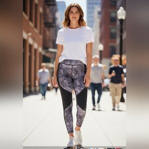 Bench Women's Versatile Stretch small color block purple & black leggings NWT